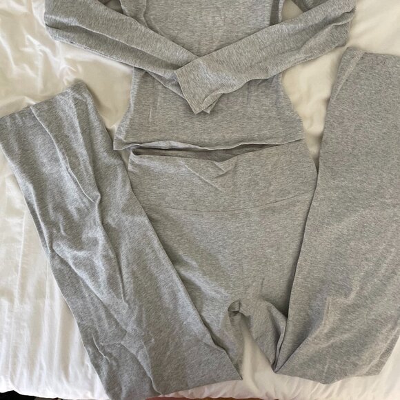 Adanola Cotton Grey Melange Longsleeve Set Size Small - Picture 2 of 4